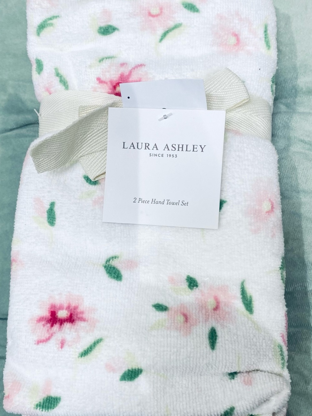 Laura Ashley Floral Hand Towel Set with Pink and Green Floral Accents